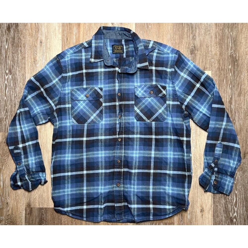 Jachs Men's Blue Plaid Long Sleeve Cotton Flannel Work Shirt Large